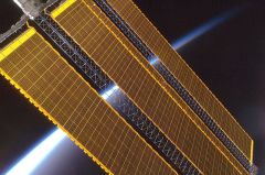 One of the International Space Station solar arrays, which converts sunlight to energy.  (Credit: NASA)